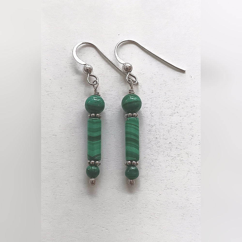 Malachite Gemstone Earrings with 925 Sterling Silver Findings